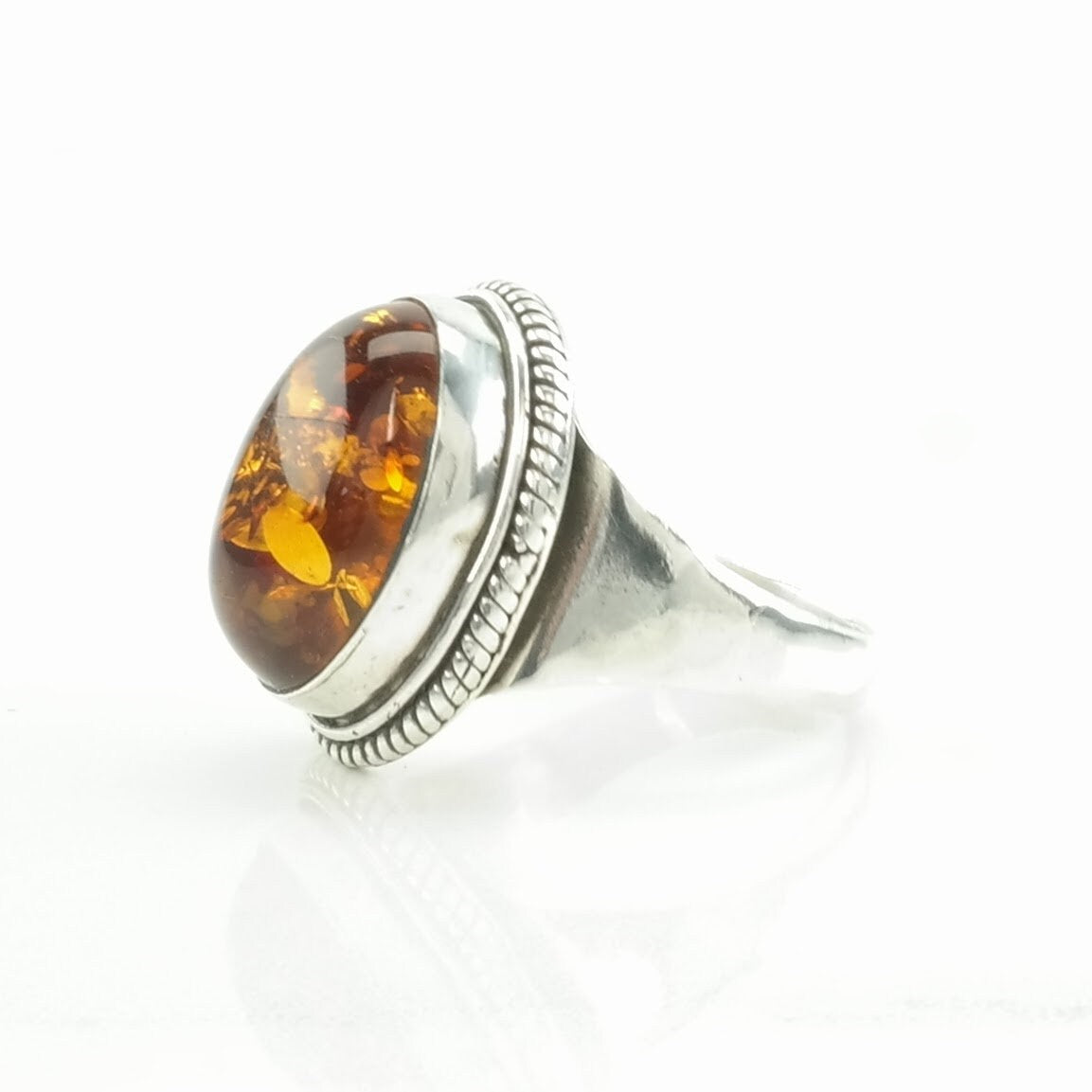 Sterling Silver Ring Amber Orange Size 6 1/2