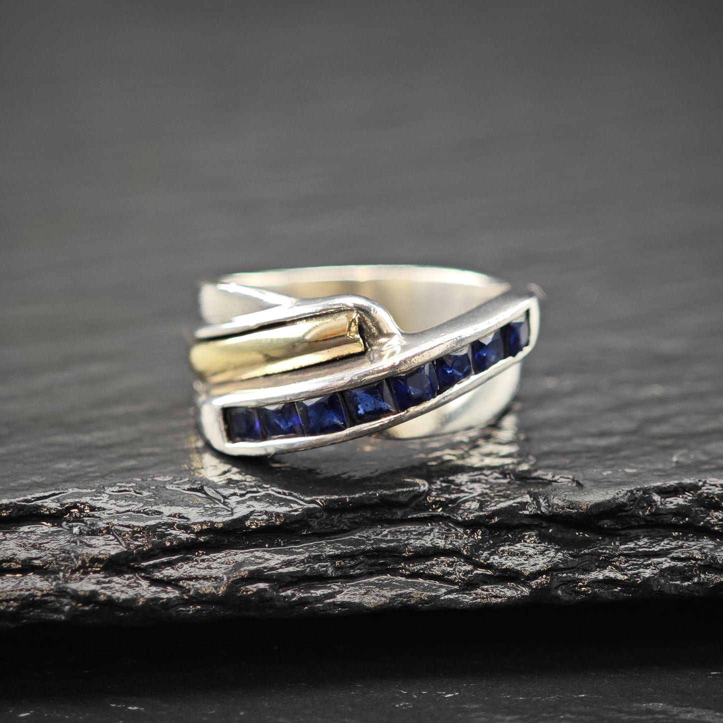 Sapphire Gold Accent Ring Sterling Silver Sz 6 1/4