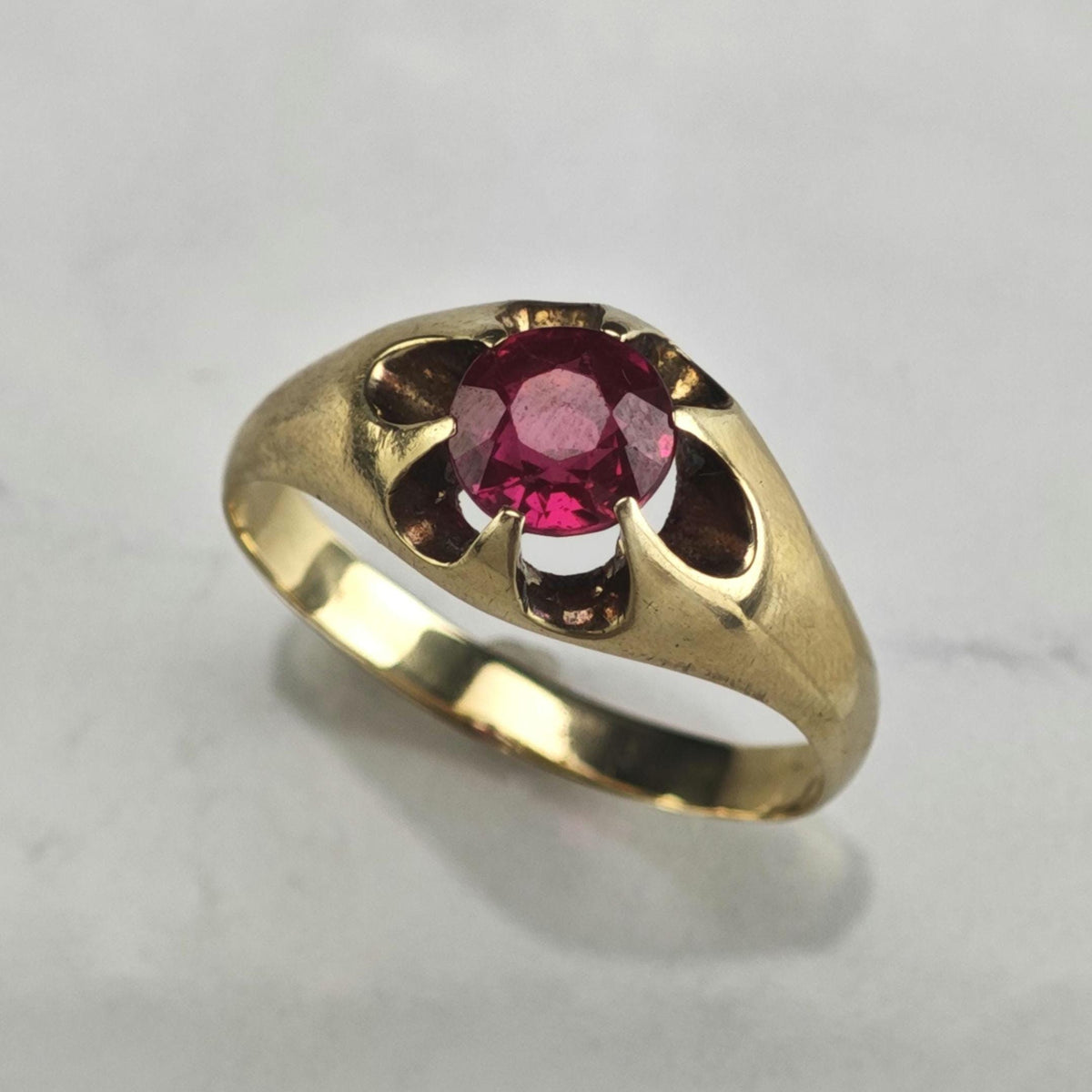 Antique Lab Ruby Buttercup 14K Gold Ring Sz 13 R6797