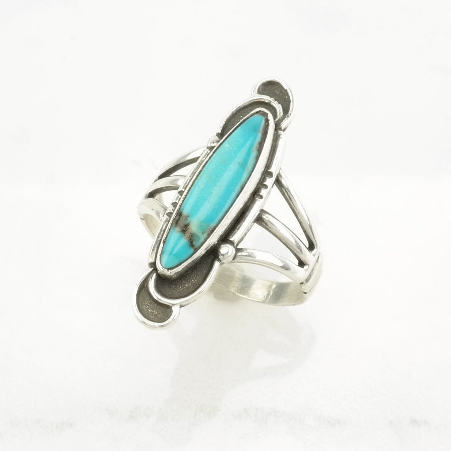 Sterling Silver Ring Turquoise Navette Blue Size 8 1/4