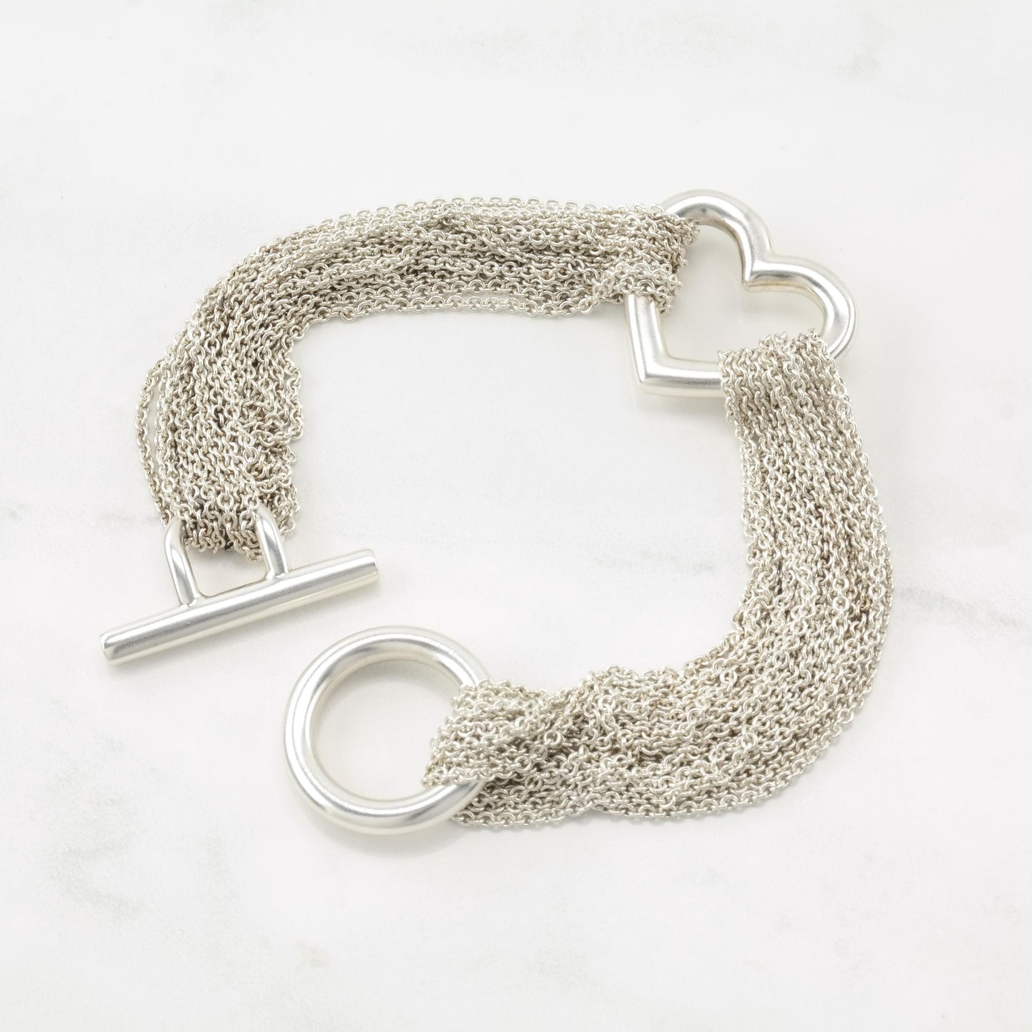 Vintage Tiffany & Co Sterling Silver Toggle Bracelet Heart Mesh