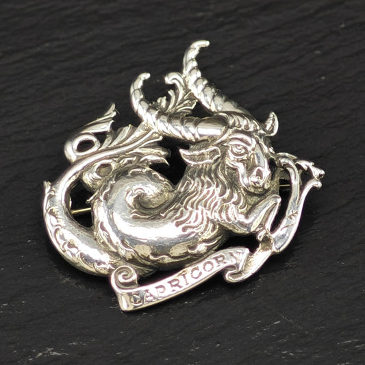 Vintage Cini Sterling Silver Brooch Capricorn Zodiac