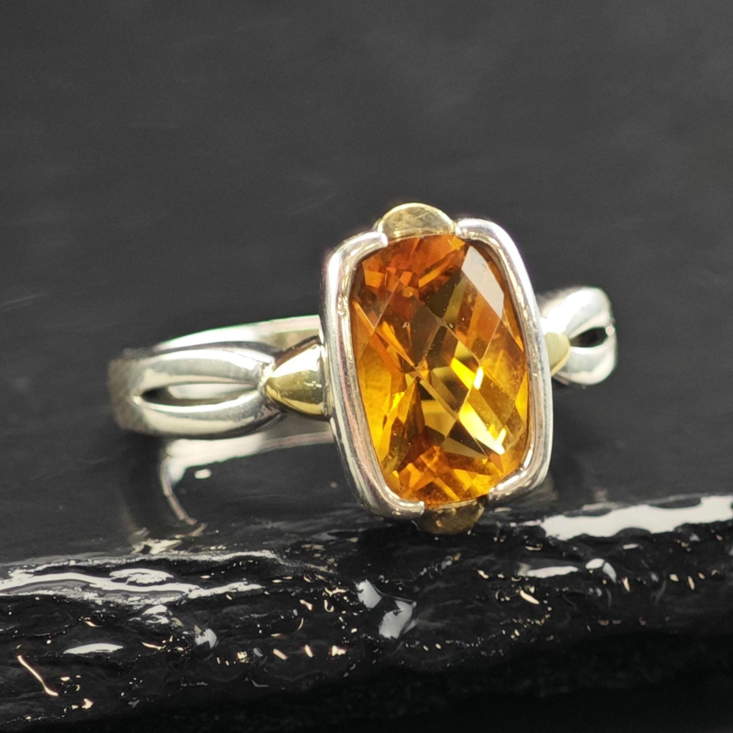 Vintage Lorenzo Citrine 18K Gold Accent Sterling Silver Ring Sz 8 3/4 R6576