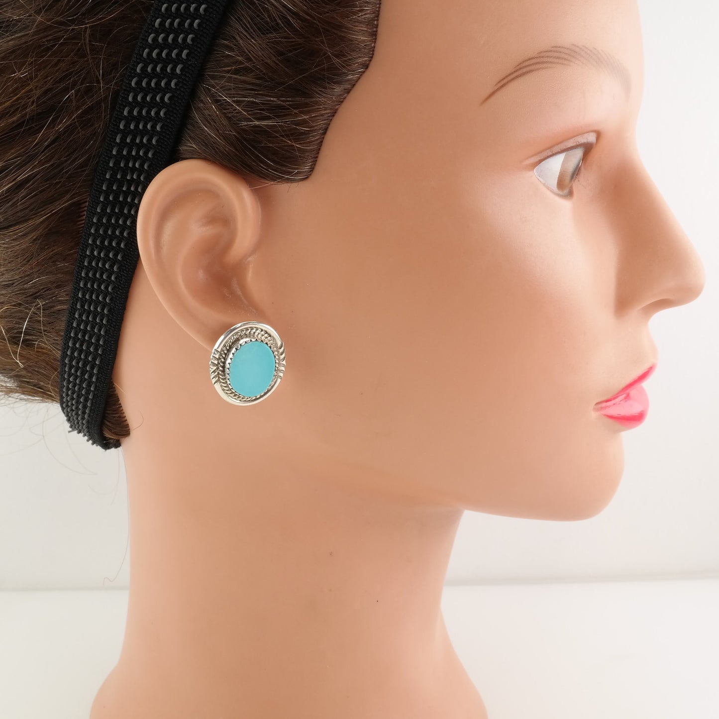 Native American Sterling Silver Sleeping Beauty Turquoise Earrings Stud