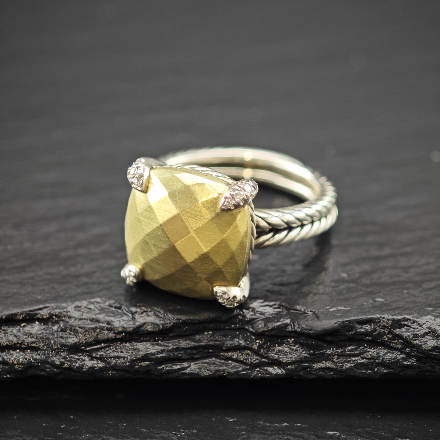 Vintage David Yurman 18K Gold Accent Diamond Ring Sterling Silver Sz 8