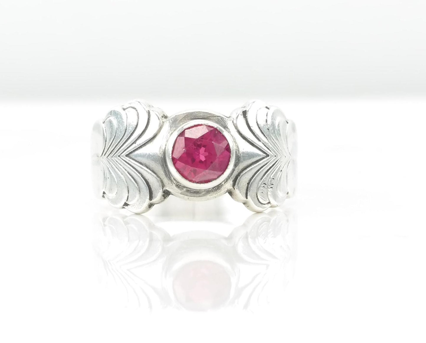 Soviet Russia Created Ruby Sterling Silver Pink Heart Ring