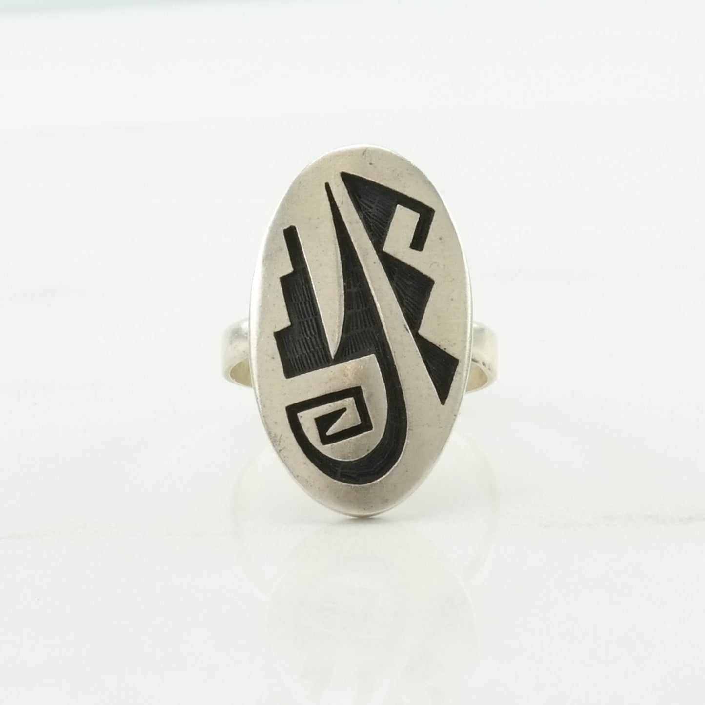 Signed Hopi Silver Ring Overlay Sterling Native American