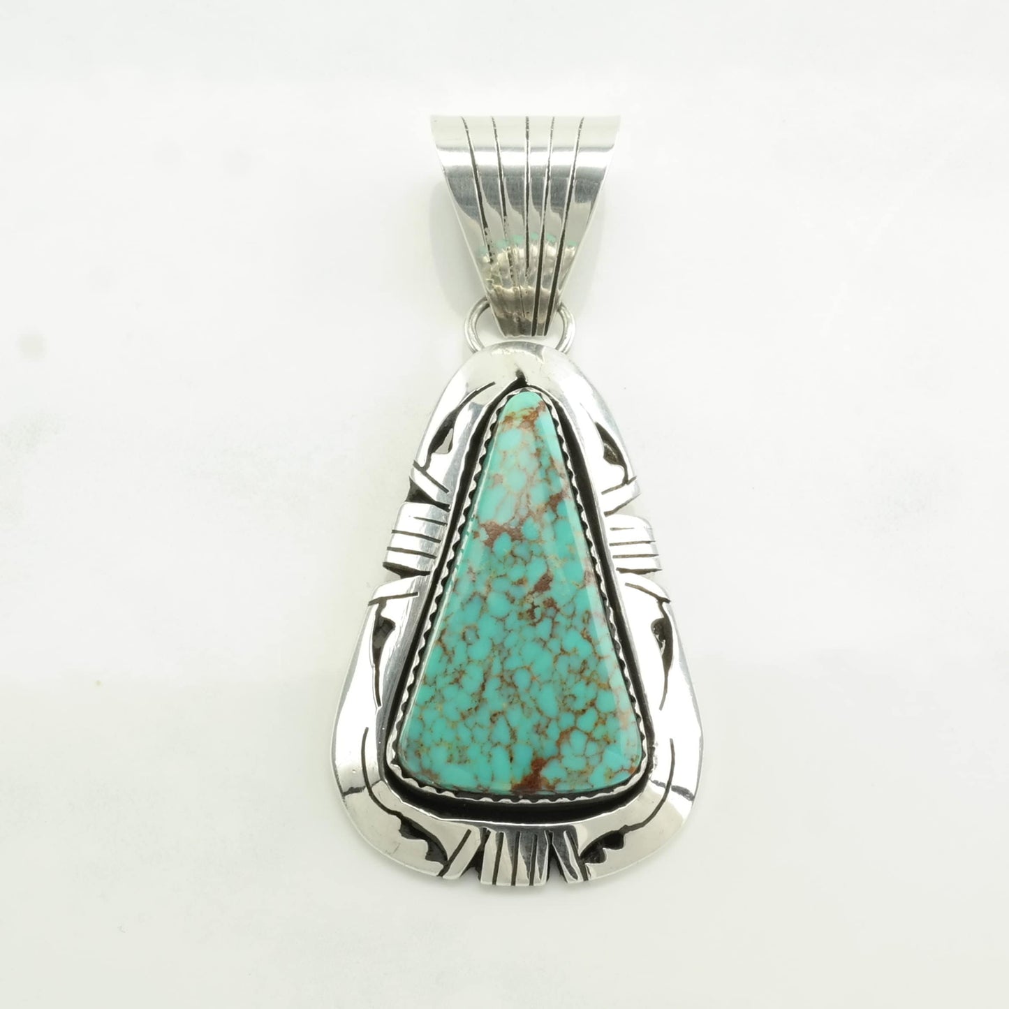 Native American Spiderweb Turquoise Triangle Sterling Silver Pendant