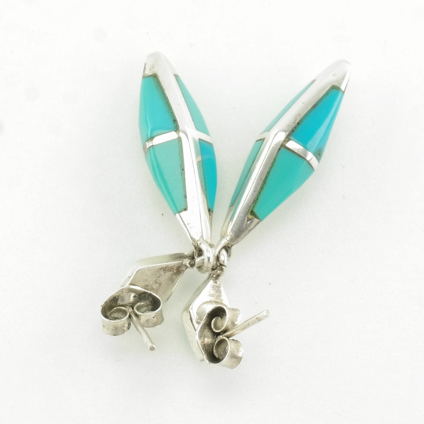 Southwest Sterling Silver Turquoise Geometric, Inlay Earrings Stud/Dangle