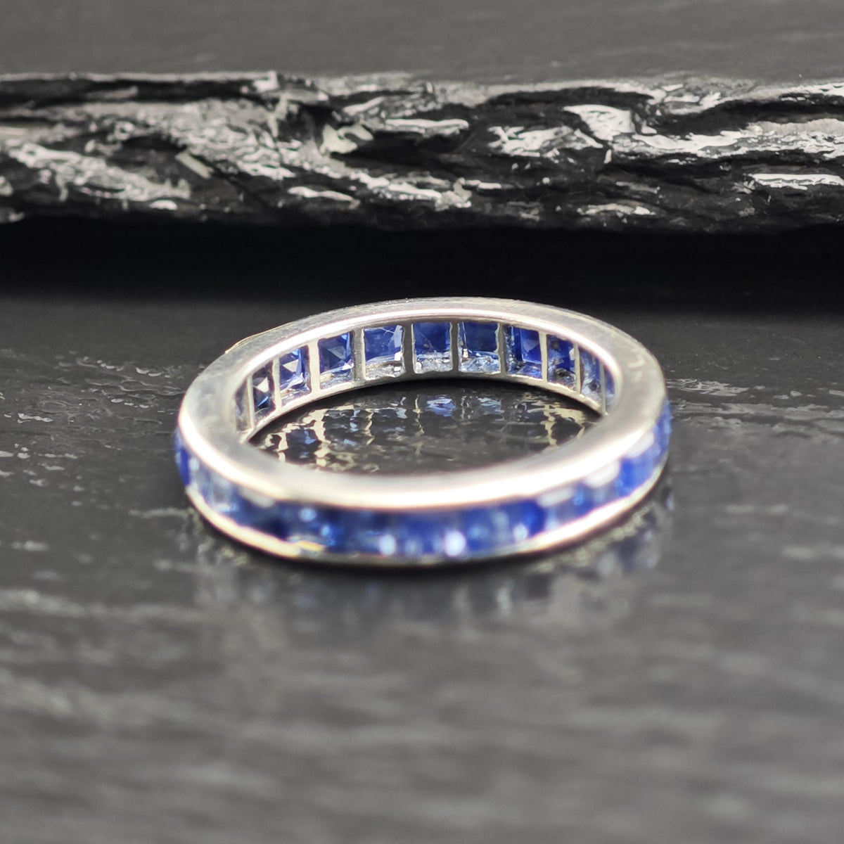 Art Deco Natural Sapphire Platinum Eternity Band 3.4mm Ring Sz 6 1/4 R6758