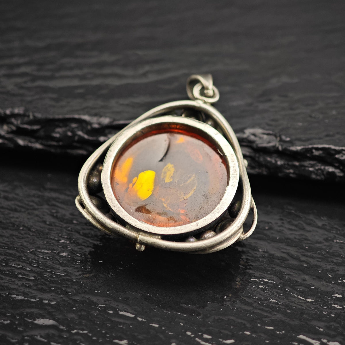 Art Nouveau Style Amber Sterling Silver Pendant P3113