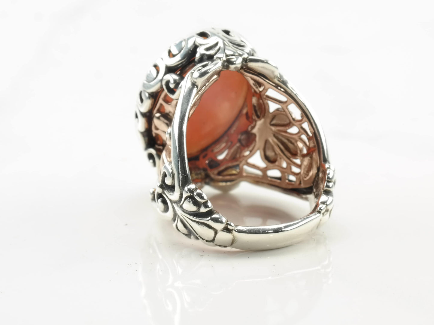 Relios Silver Ring Rhodonite Oval Copper Filigree Sterling Size 7 1/4