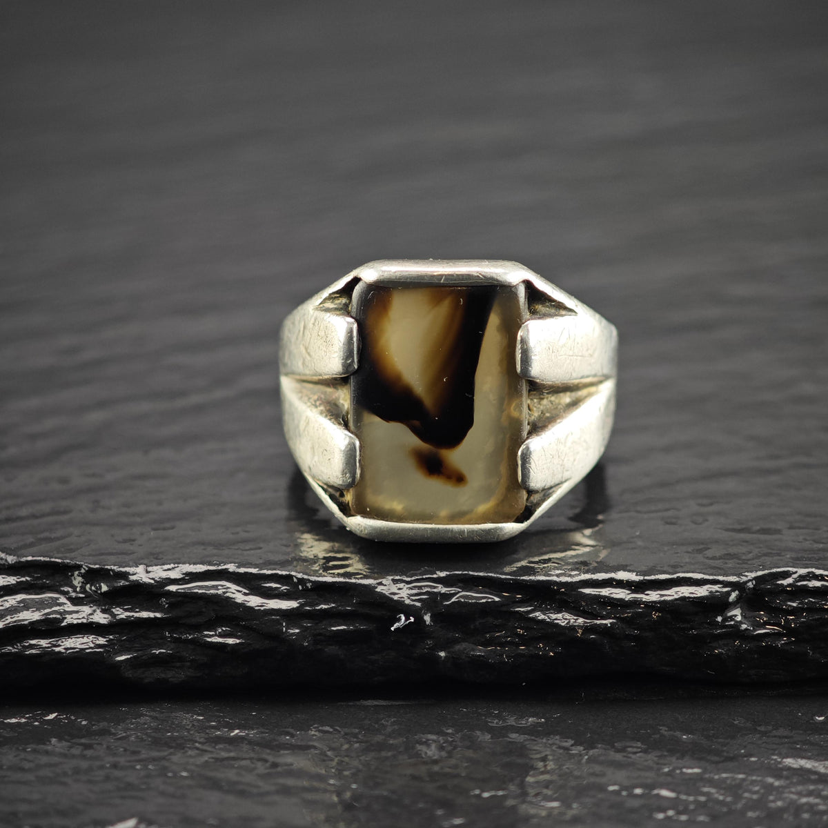 Art Deco Signet Sterling Silver Ring Sz 8 1/2 R6851