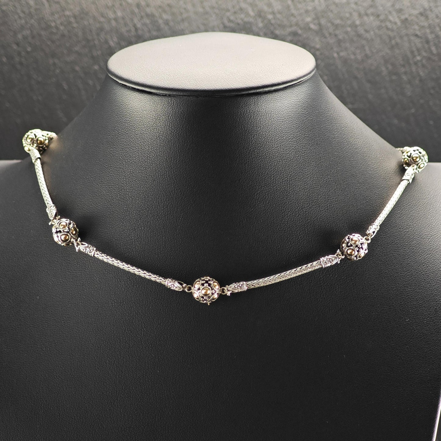 Vintage John Hardy 18k Gold Sterling Silver Ball Station Necklace Jaisalmer Design N2583