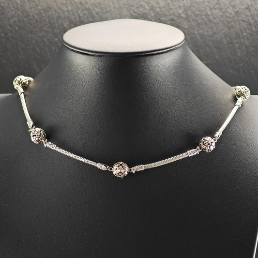Vintage John Hardy 18k Gold Sterling Silver Ball Station Necklace Jaisalmer Design N2583