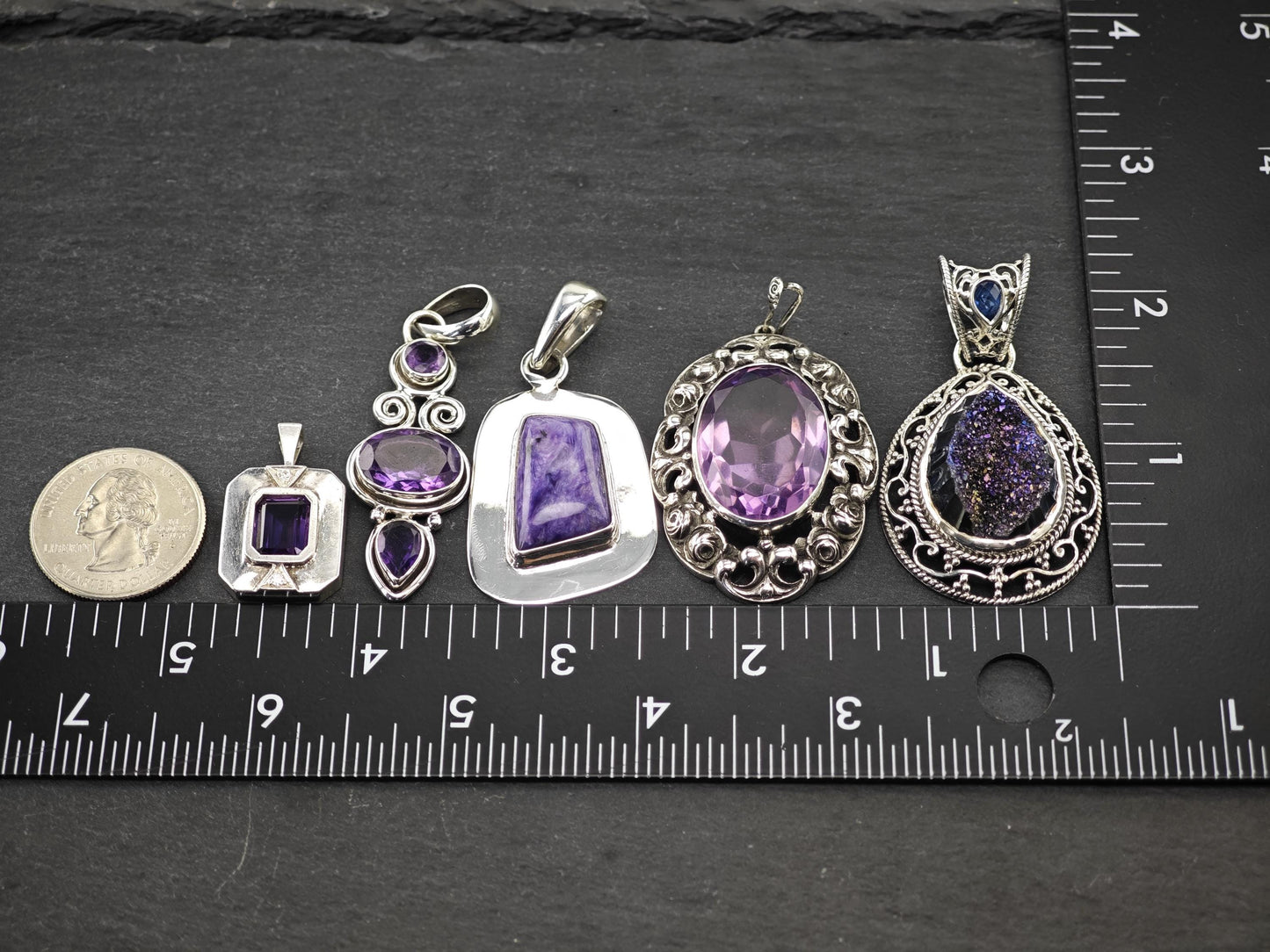 Choice of Vintage Purple Gemstone Pendants Sterling Silver