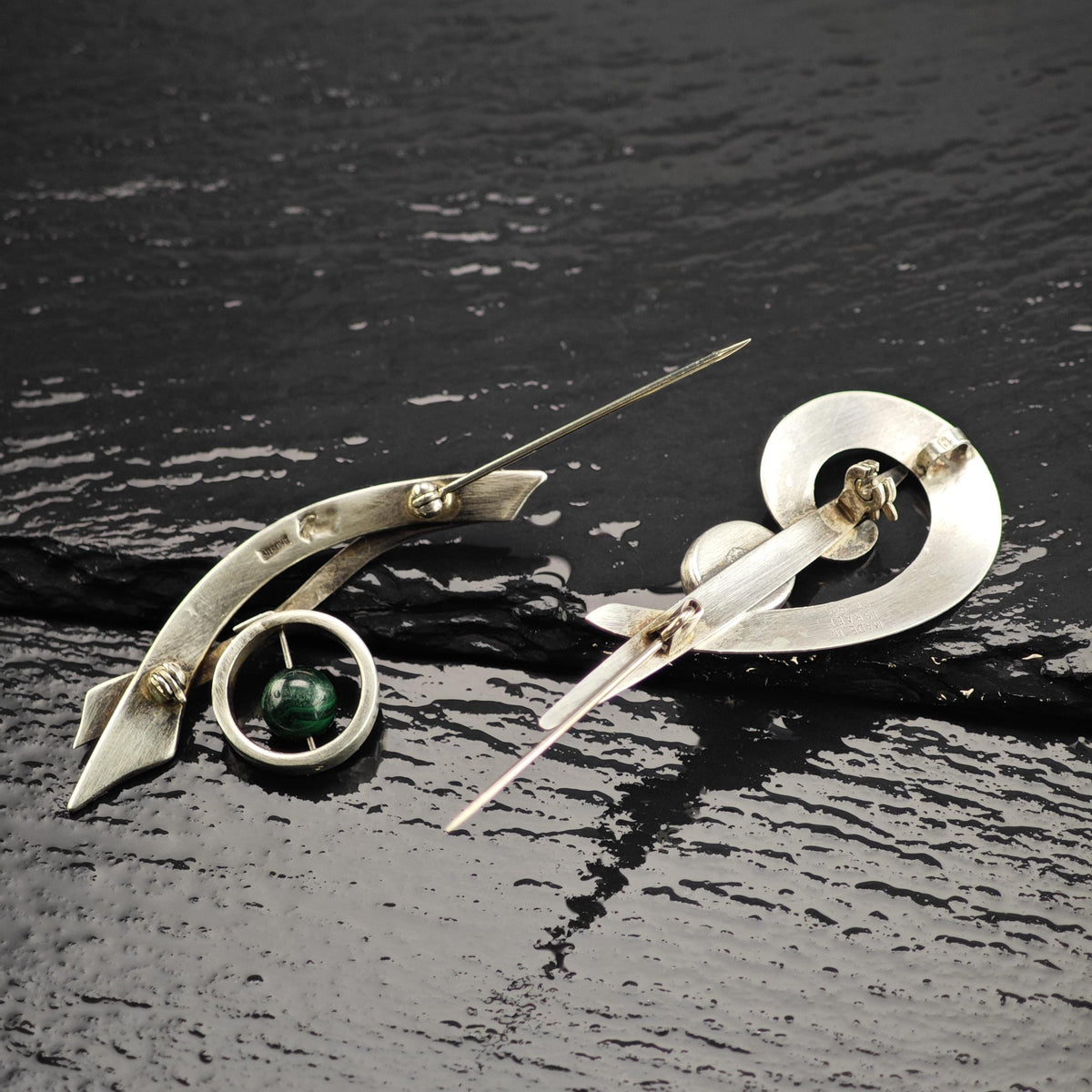 Choice of Modernist Green Chrysocolla Sterling Silver Brooches B2281