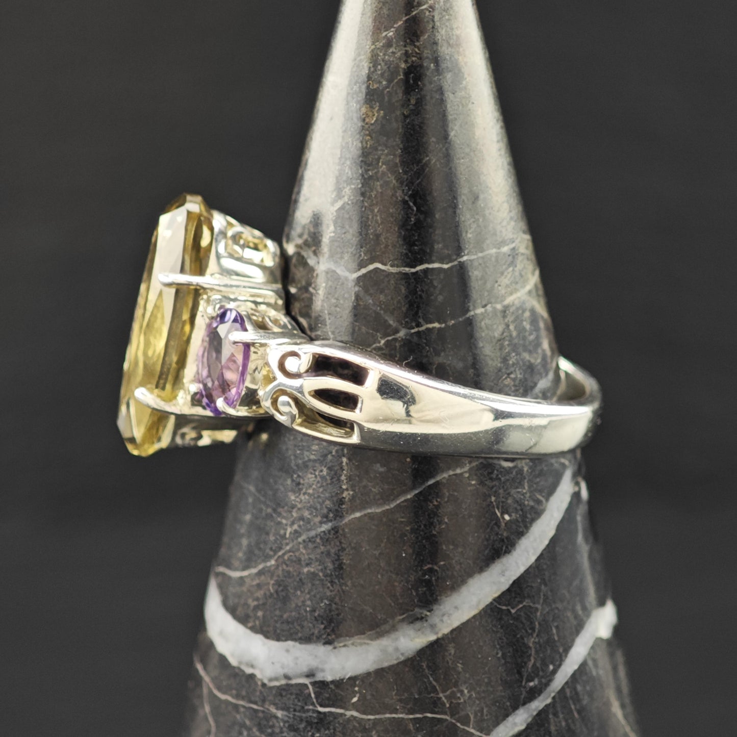 Sterling Silver Statement Ring Amethyst Citrine Size 8 R6232