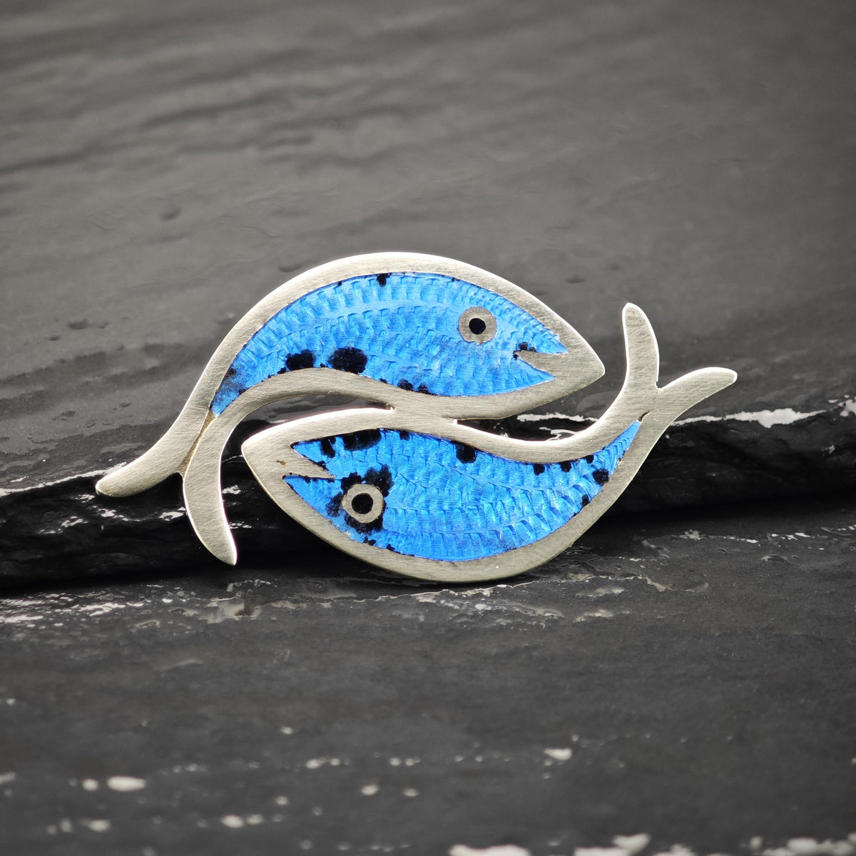 Jose Fuentes Fish Blue Enamel Sterling Silver Brooch B2274