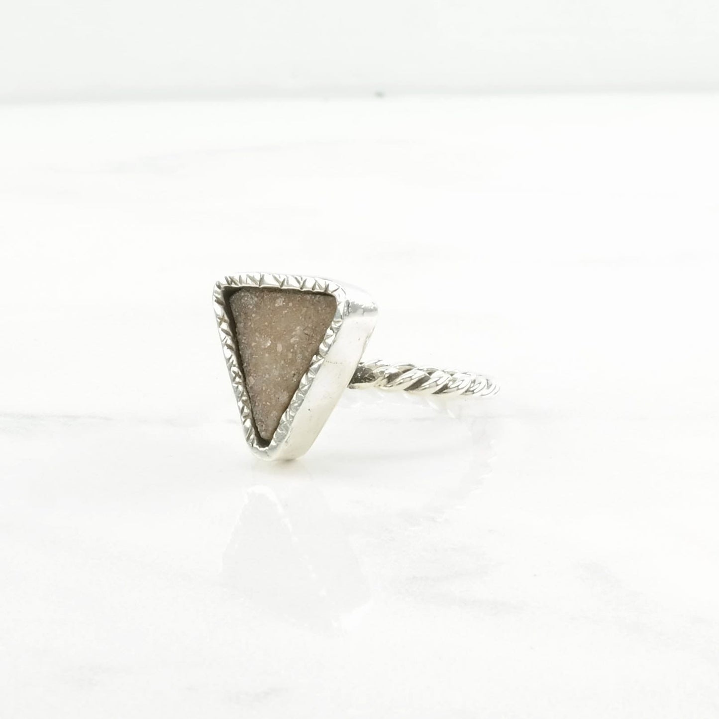 Sterling Silver Ring Druzy Quartz Triangle Size 8