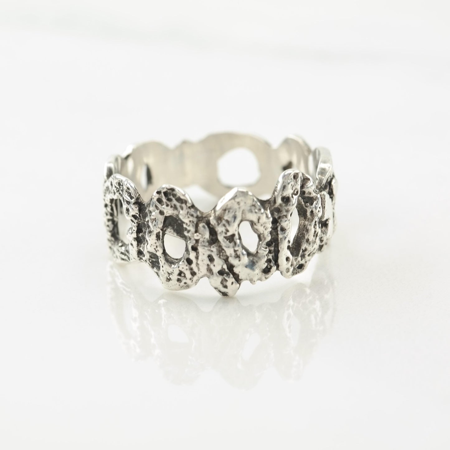 European, Brutalist Sterling Silver Ring Sz7 3/4 R5591