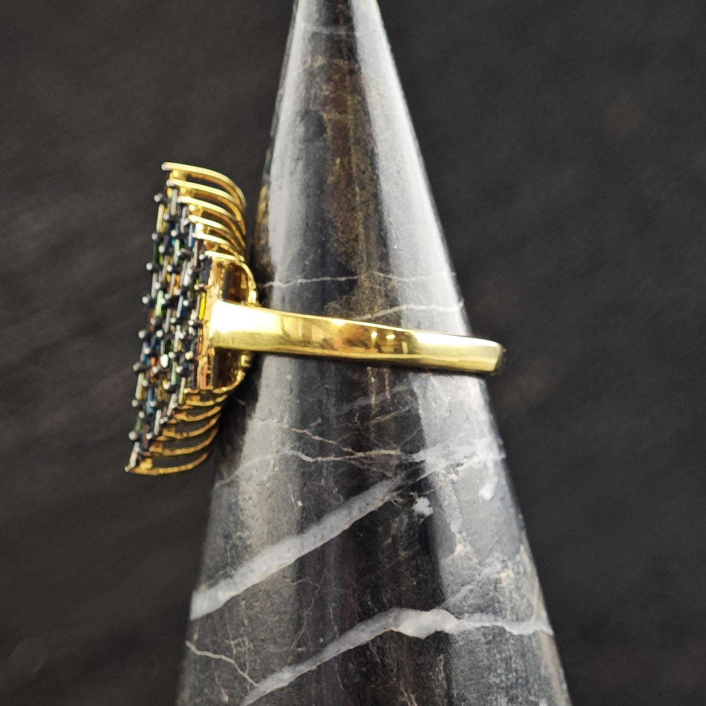 Color Diamond Marquis Shape Gold Plated Sterling Silver Ring Sz 6 R6610