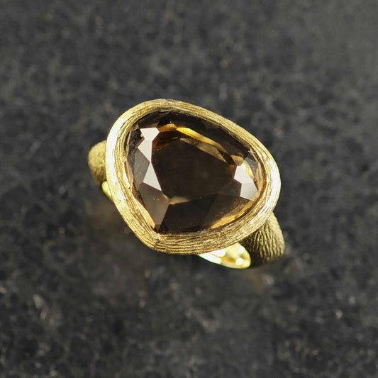 Smoky Quartz Gold-Plated Sterling Silver Ring Sz 5 3/4 R6831