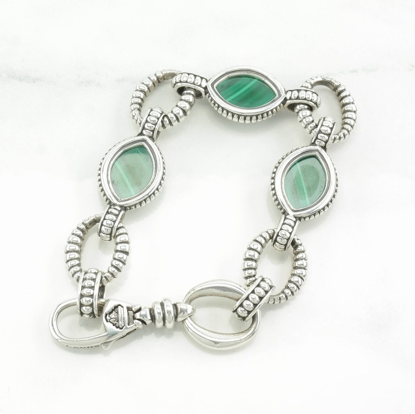 Lagos, Caviar Sterling Silver Link Bracelet Malachite