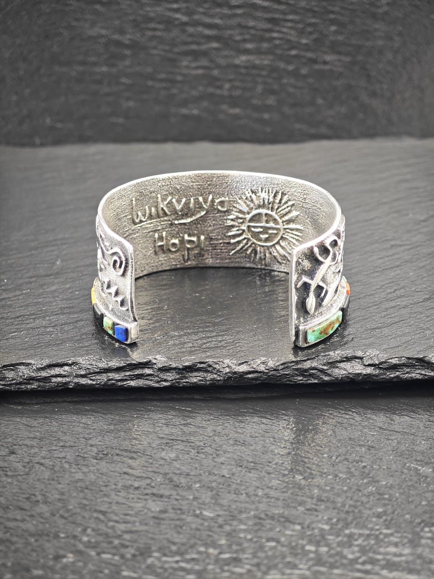Hopi, Steve LaRance, Native American Tufa Cast Inlay, Lizard Cuff Bracelet Sterling Silver