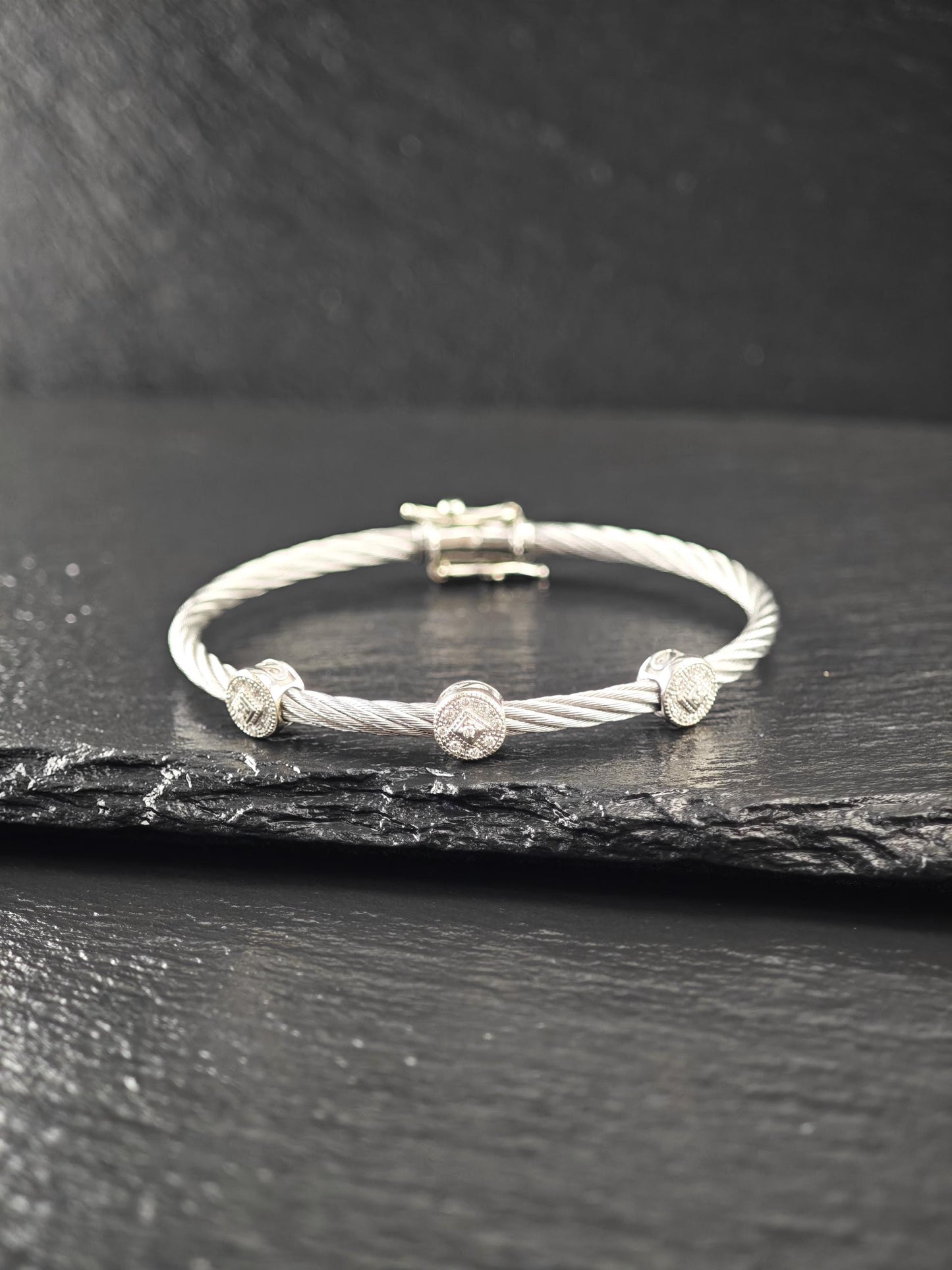Set of two Charriol 18k Gold, Diamond Station Bangle Bracelet on Steel