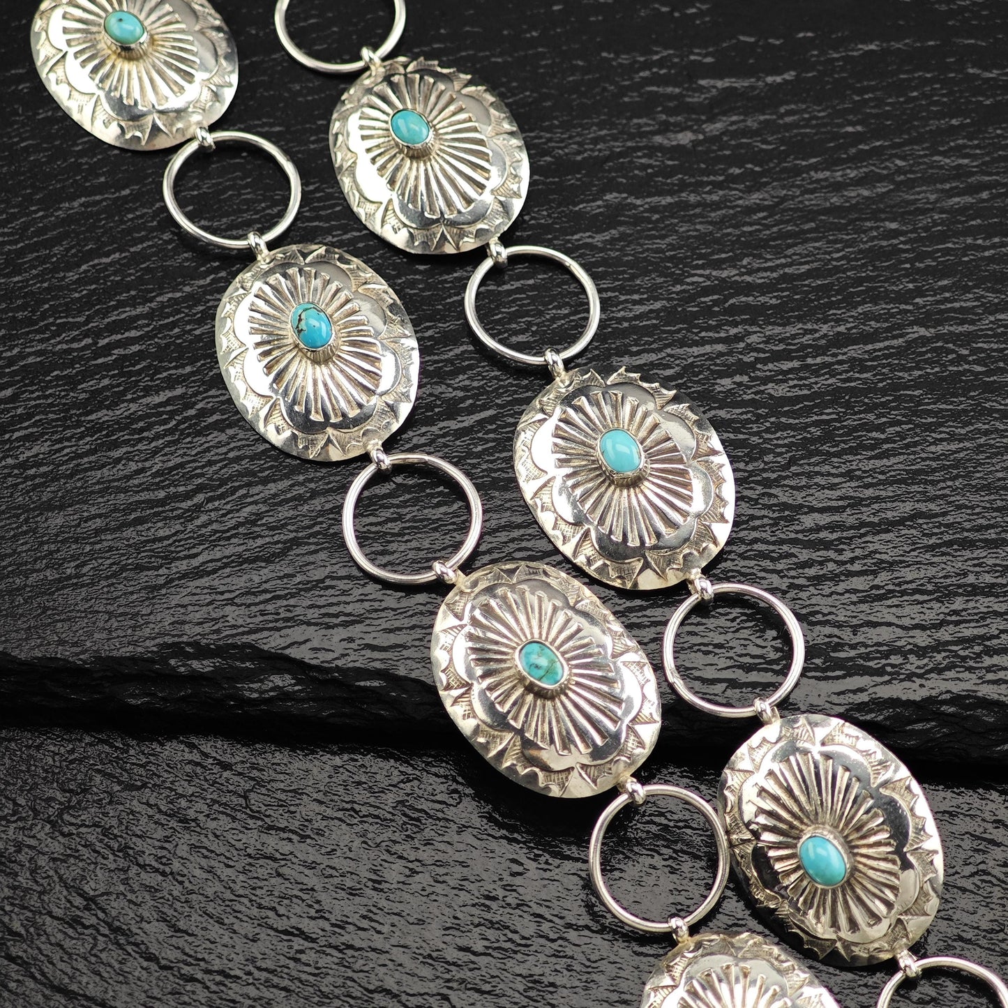 Native American Turquoise Concho Belt Sterling Silver