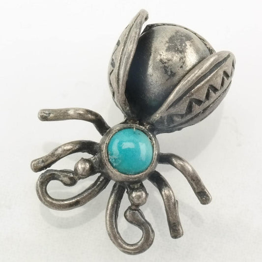 Native American Brooch Bug, Bee Blue Turquoise Sterling Silver