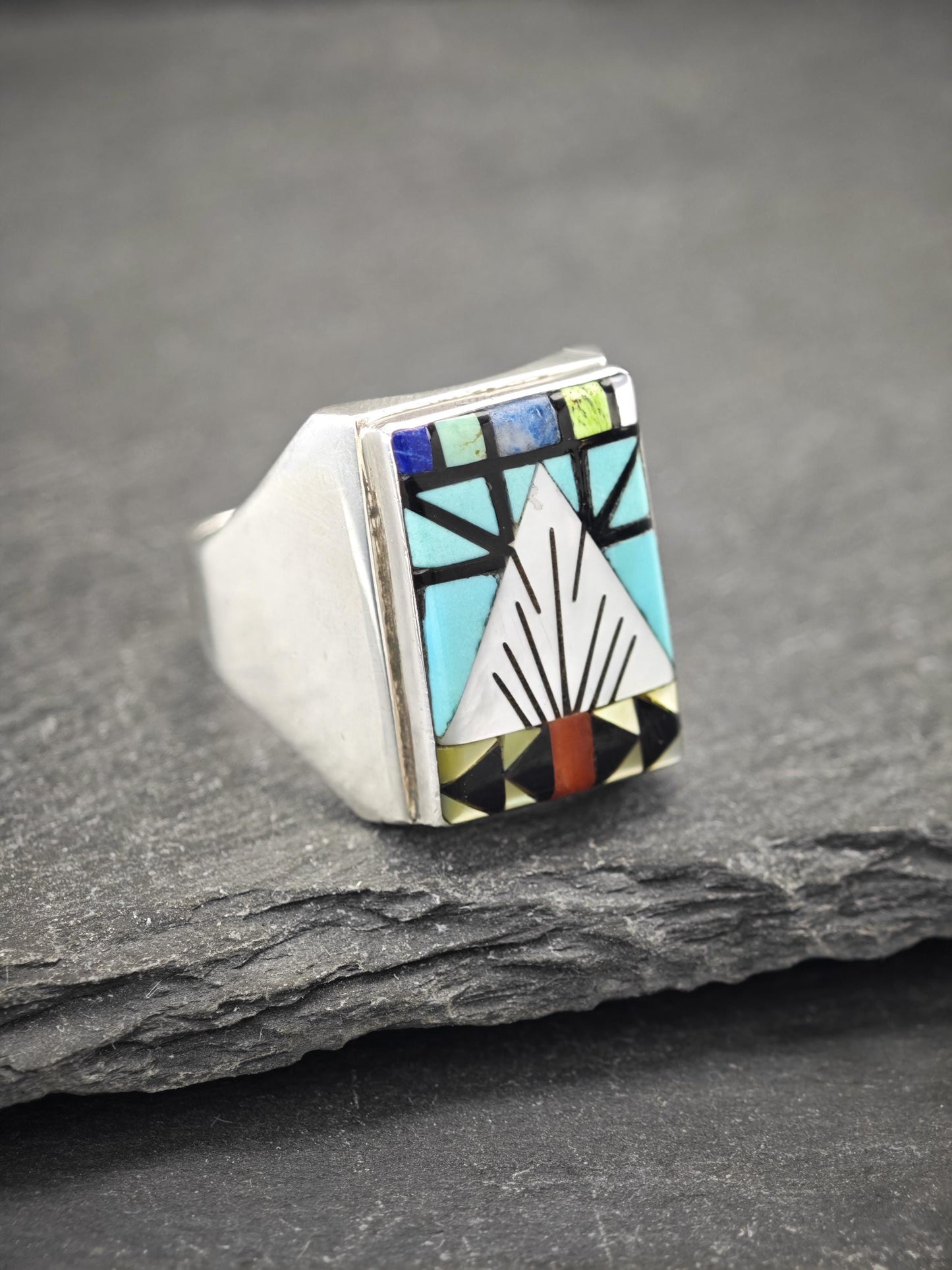 Zuni, Inlay Native American Ring Sterling Silver