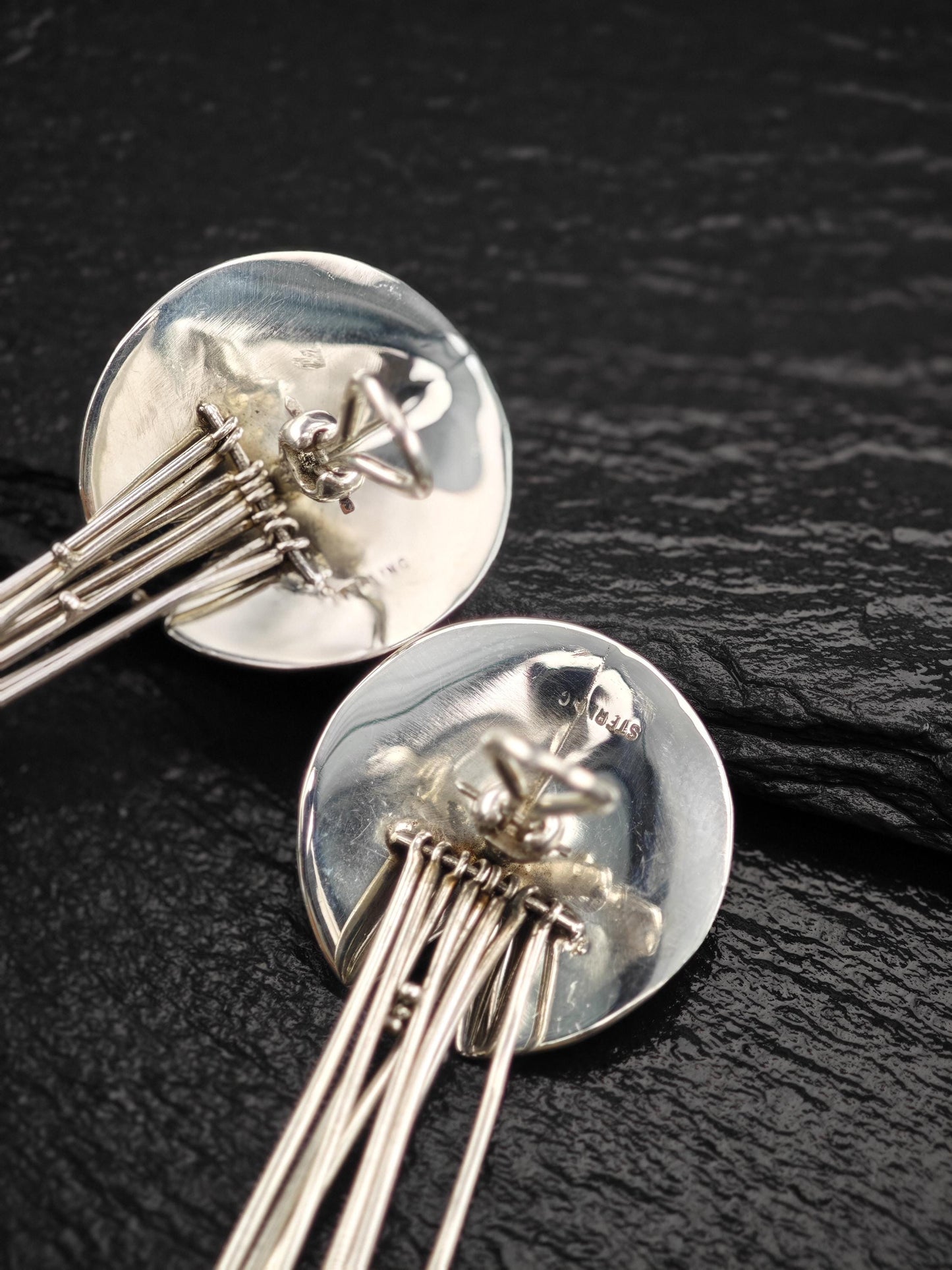 Vintage Clip on Earrings Modernist, Abstract Dangles Sterling Silver