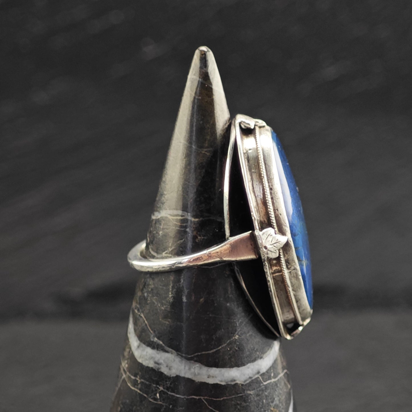 Art Deco Large Blue Gemstone Sterling Silver Ring Sz 7 R6729