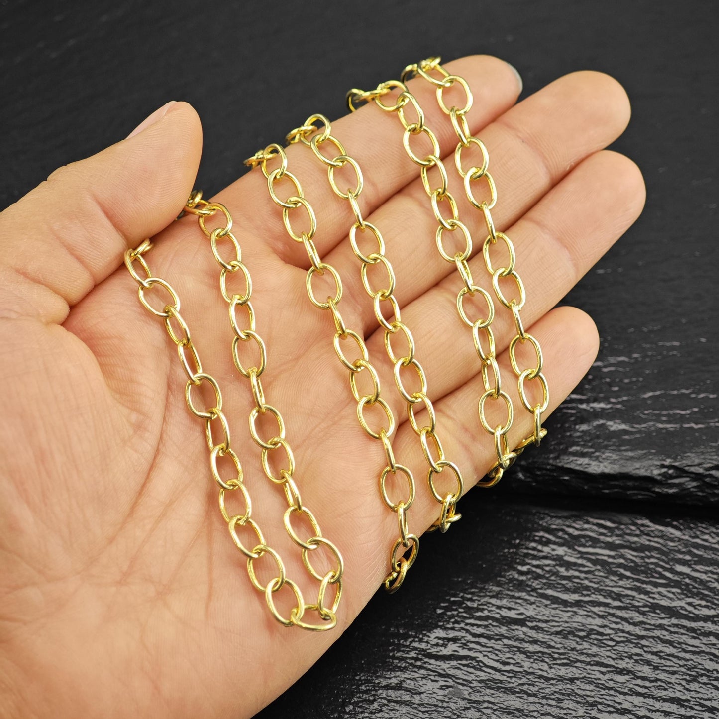 Gold Plated Oval Chain Sterling Silver Necklace N2754