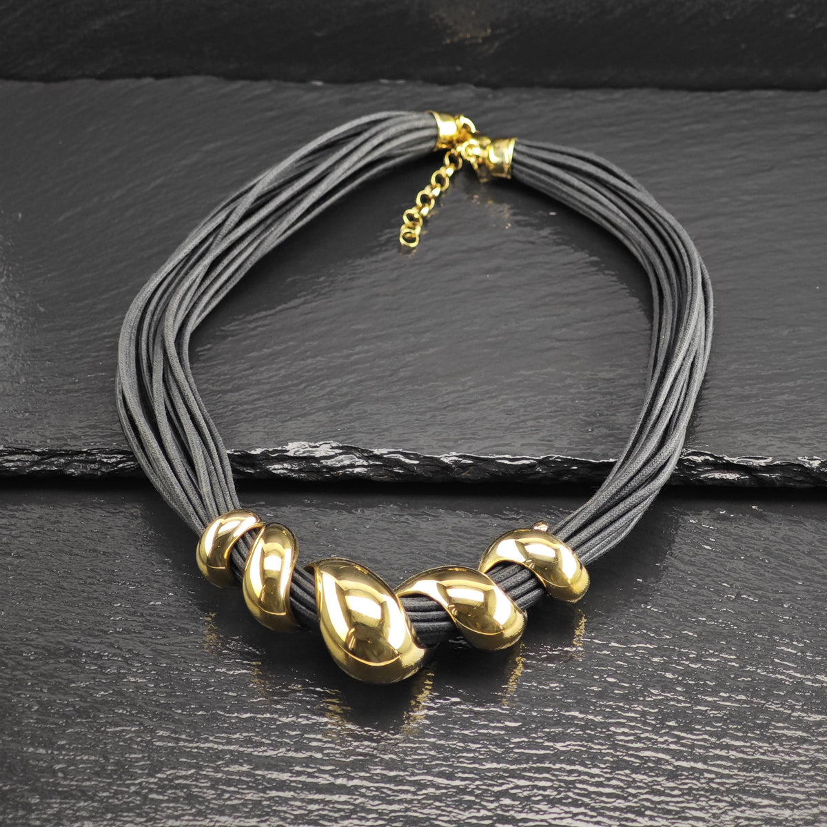 Multistrand Leather Cord & Gold Plated Twist Sterling Silver Necklace N2779