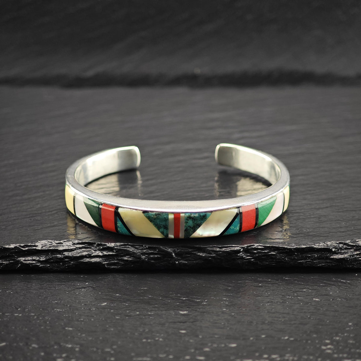 SW Inlay Sterling Silver Cuff Bracelet Sz 6 1/2" BR3190