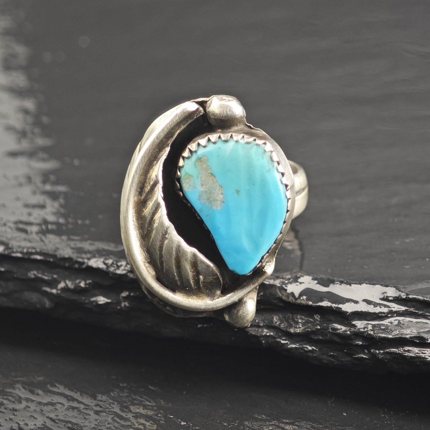 Zuni Carved Turquoise Sterling Silver Ring Sz 4 1/2 R6674