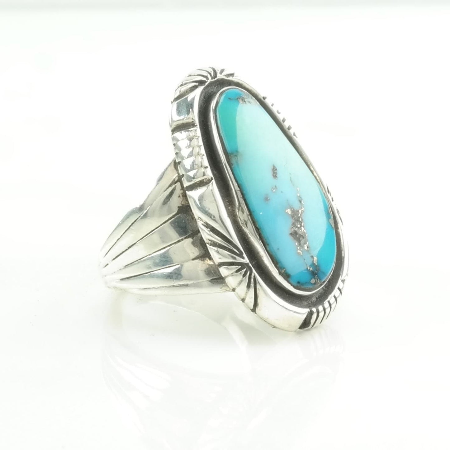 Darrell Cadman, Navajo Silver Ring Turquoise Sterling Blue Size 9 3/4