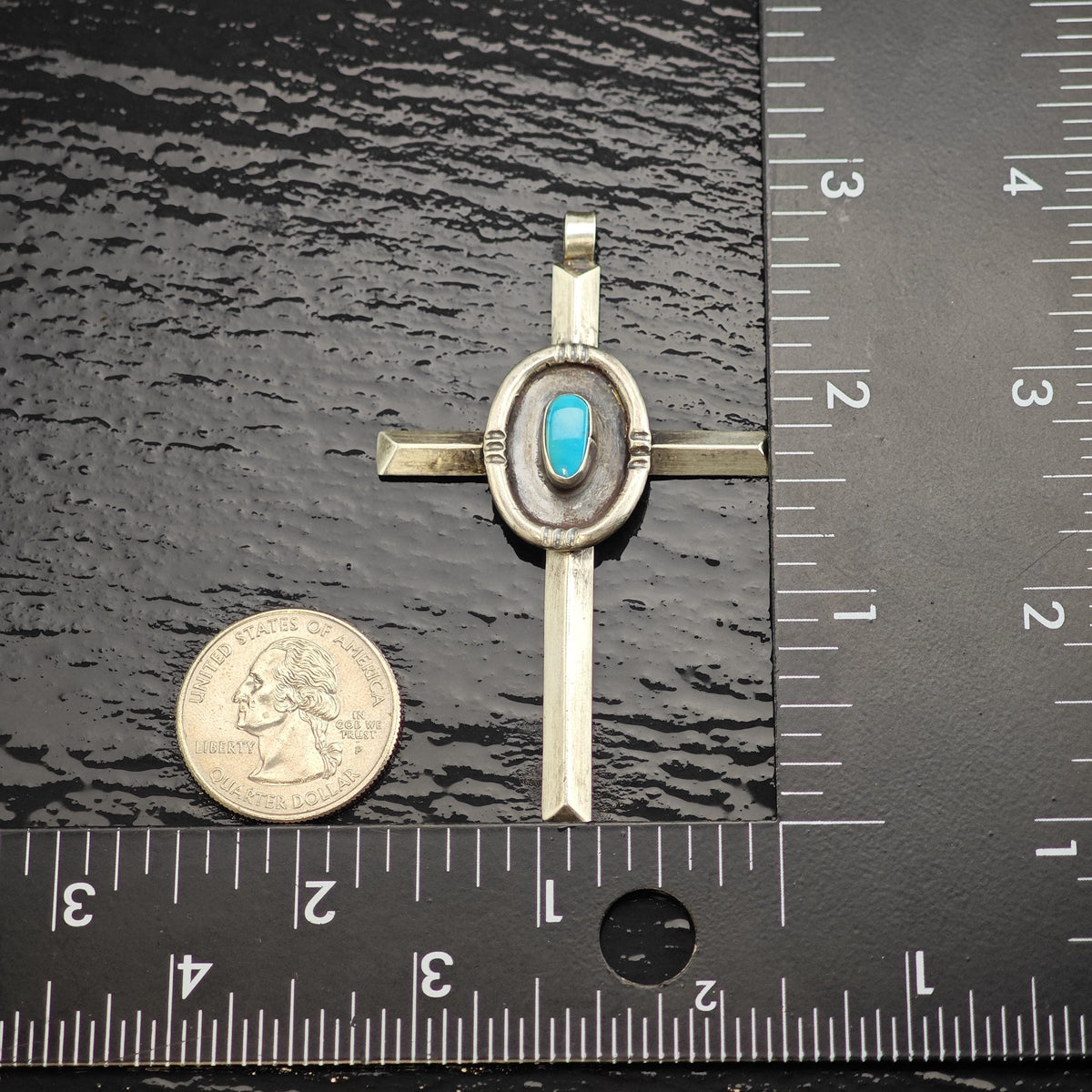 Turquoise Cross Pendant Sterling Silver P3132