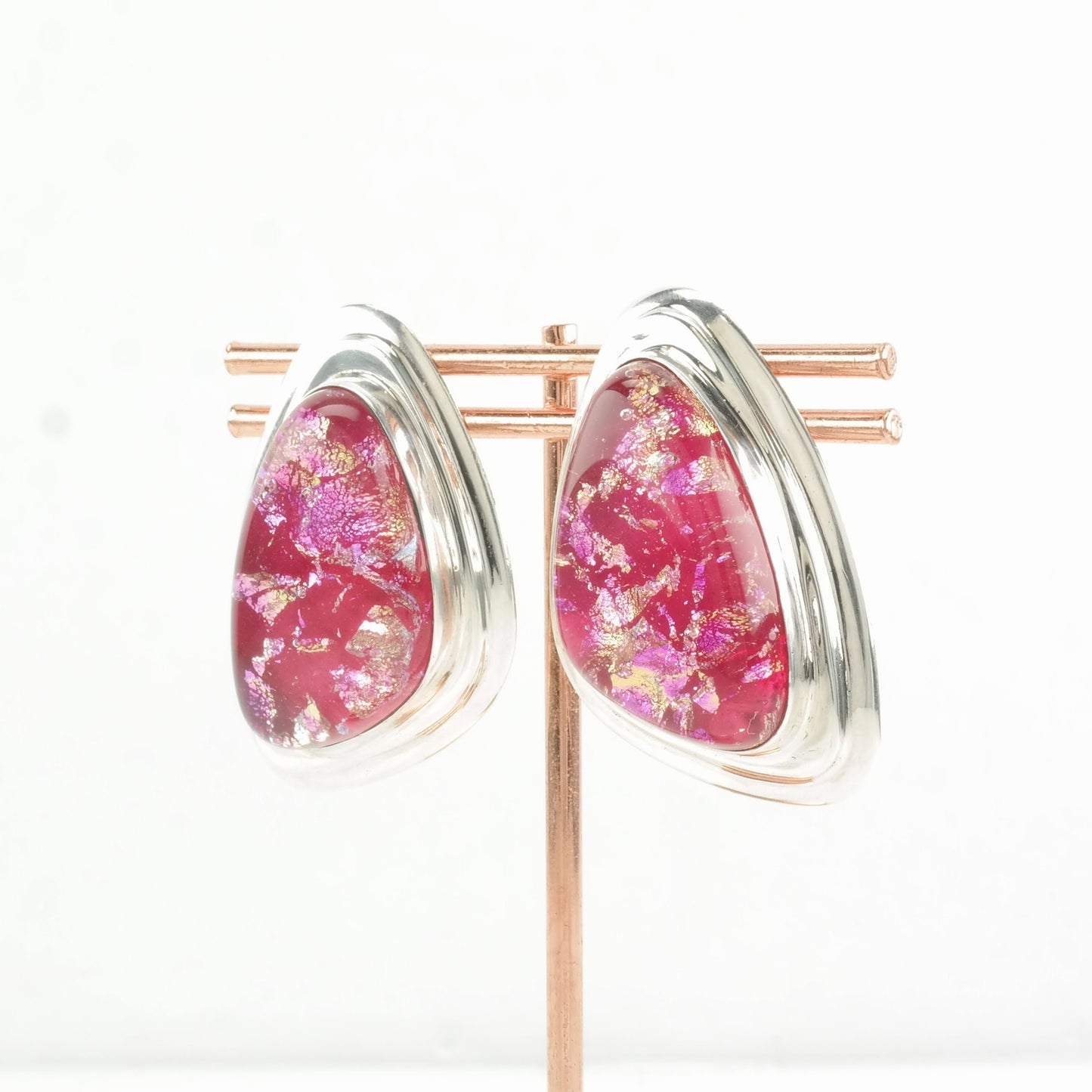 DTR Sterling Silver Pink Glass Earrings Omega Back