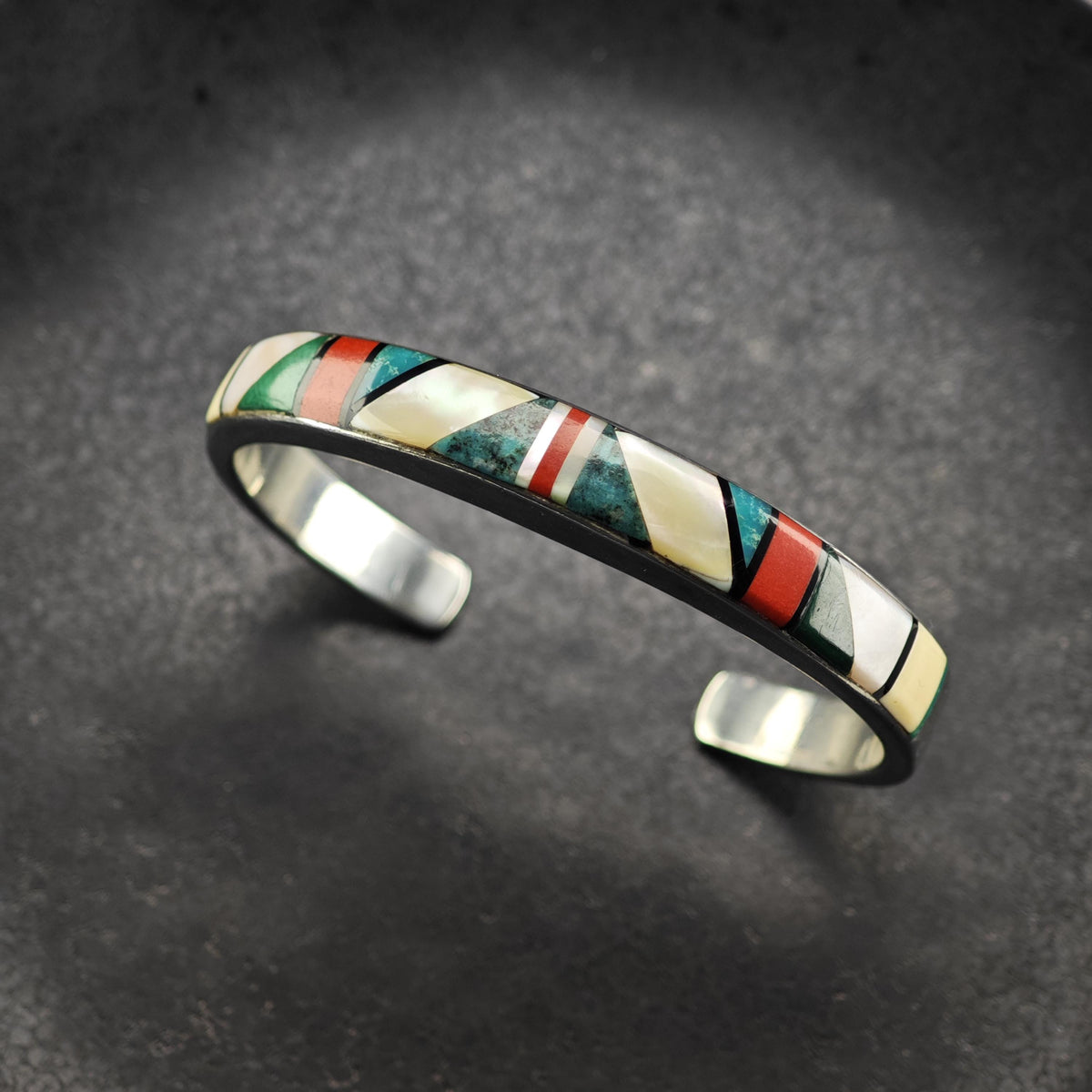 SW Inlay Sterling Silver Cuff Bracelet Sz 6 1/2" BR3190