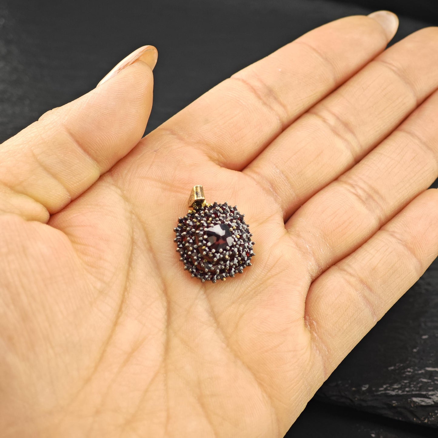 Squared Bohemian Red Garnet Pendant Sterling Silver
