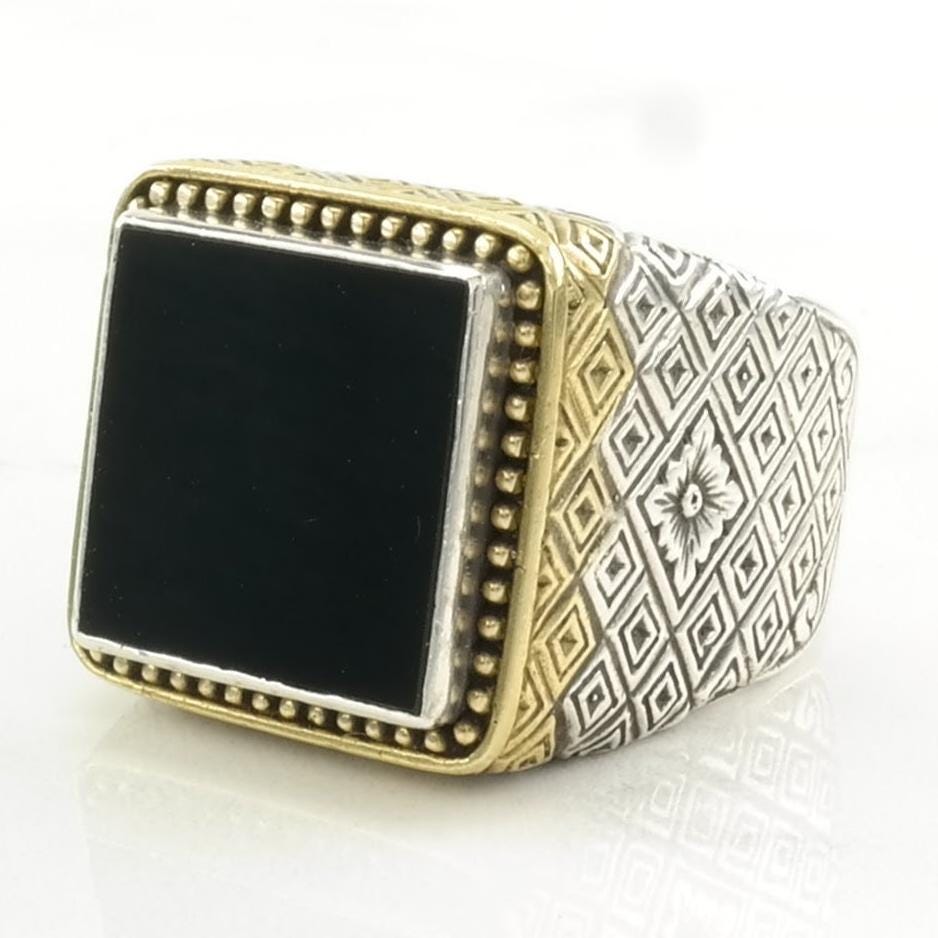 Konstantino Silver Ring Onyx Gold Toned Accents Sterling Black Size 11 1/2