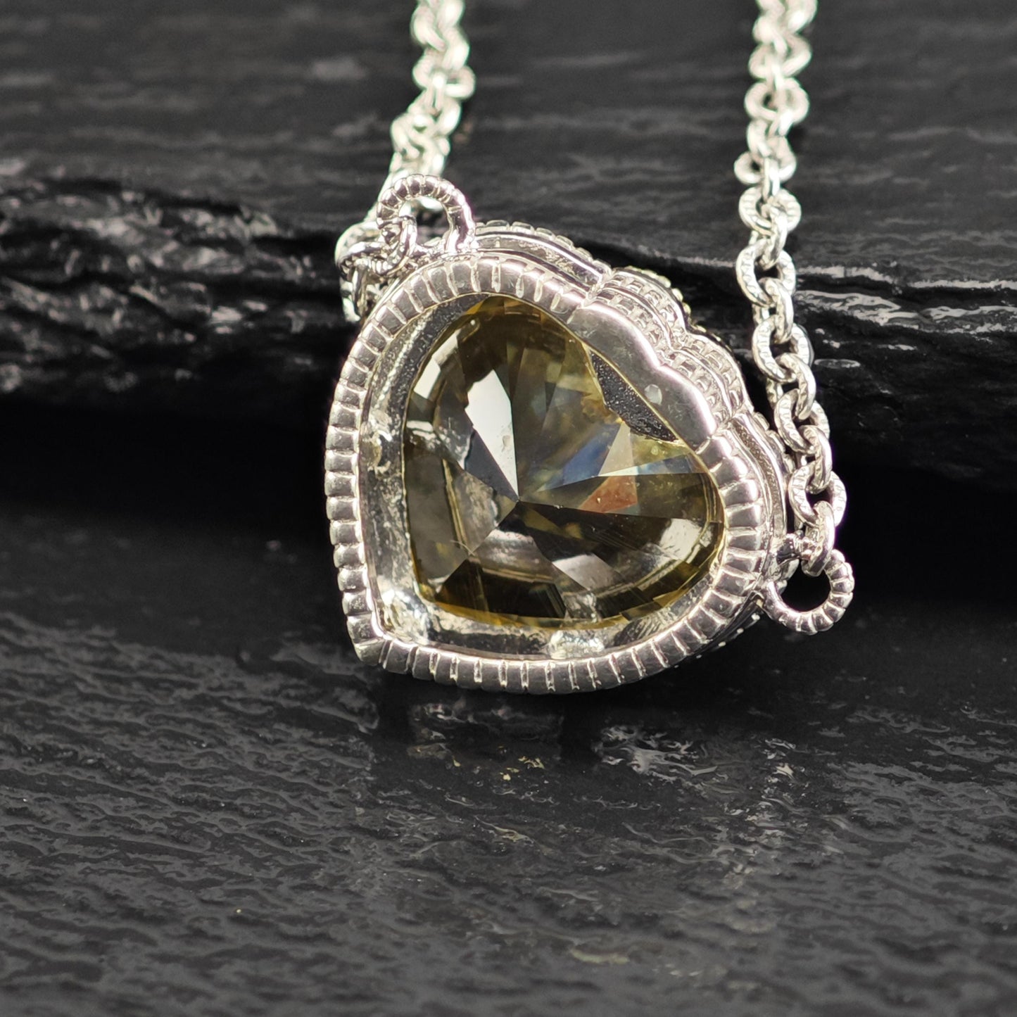 Vintage Judith Ripka Citrine, 18K Gold Accent Heart Necklace Sterling Silver N2733