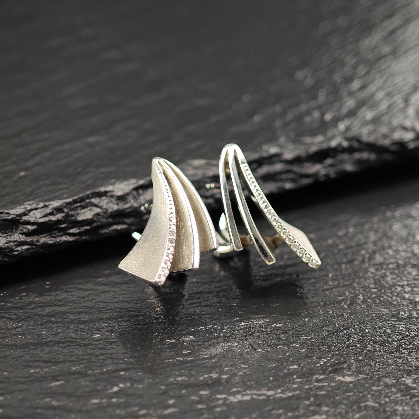 White Diamonds Modernist Omega Back Earrings Sterling Silver