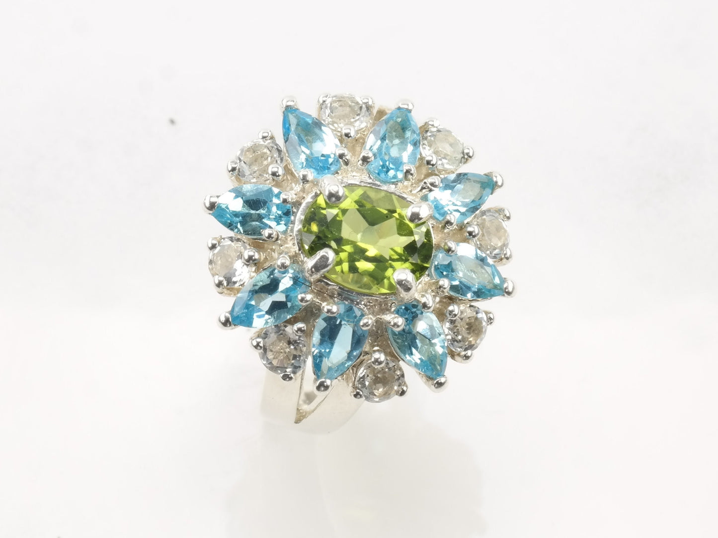 Vintage Sterling Silver Ring Topaz Peridot Flower Size 7 1/4