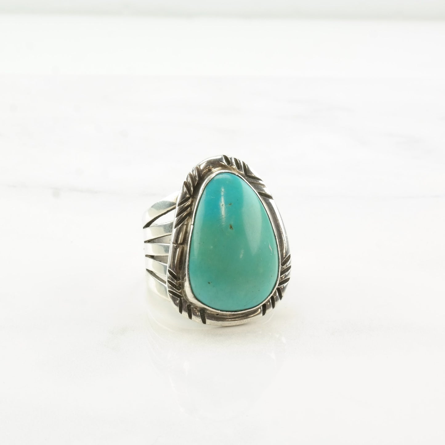 Vintage Navajo Turquoise Ring, Size 10 3/4, Sterling Silver, Signed BY, Circa 1980s