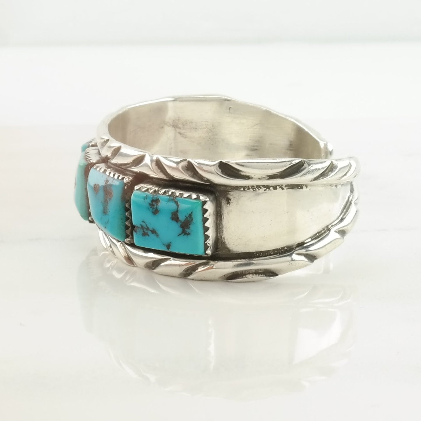 Vintage Native American Sterling Silver Cuff Bracelet Blue Turquoise 5 Stone